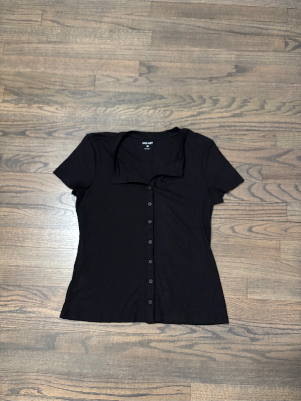 Nine West Black Short Sleeve Button-Front Top